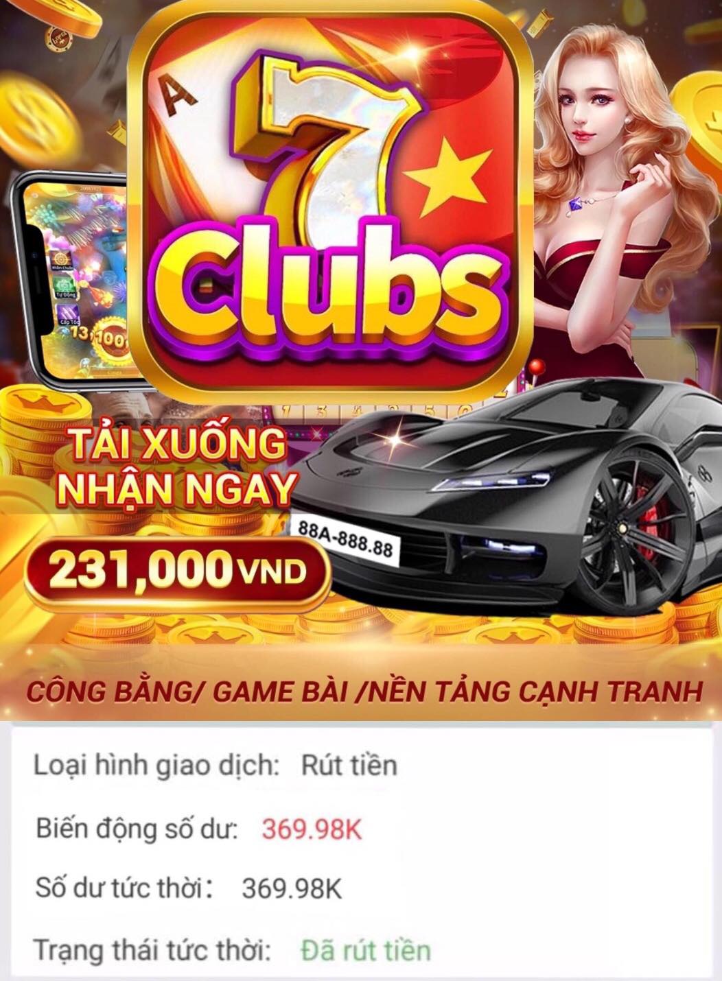 Rút thành công tiền trong game 7Clubs